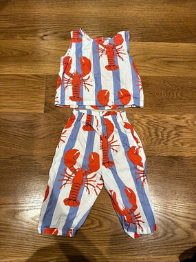 MiniOlie Lobster Stripes Print Cotton Set Baby 3-6M Like New Pants Tank top